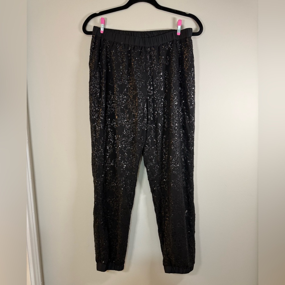 New York & Co Women’s Sequined Cuffed Legs Pants Black Sz Med 29 X 28